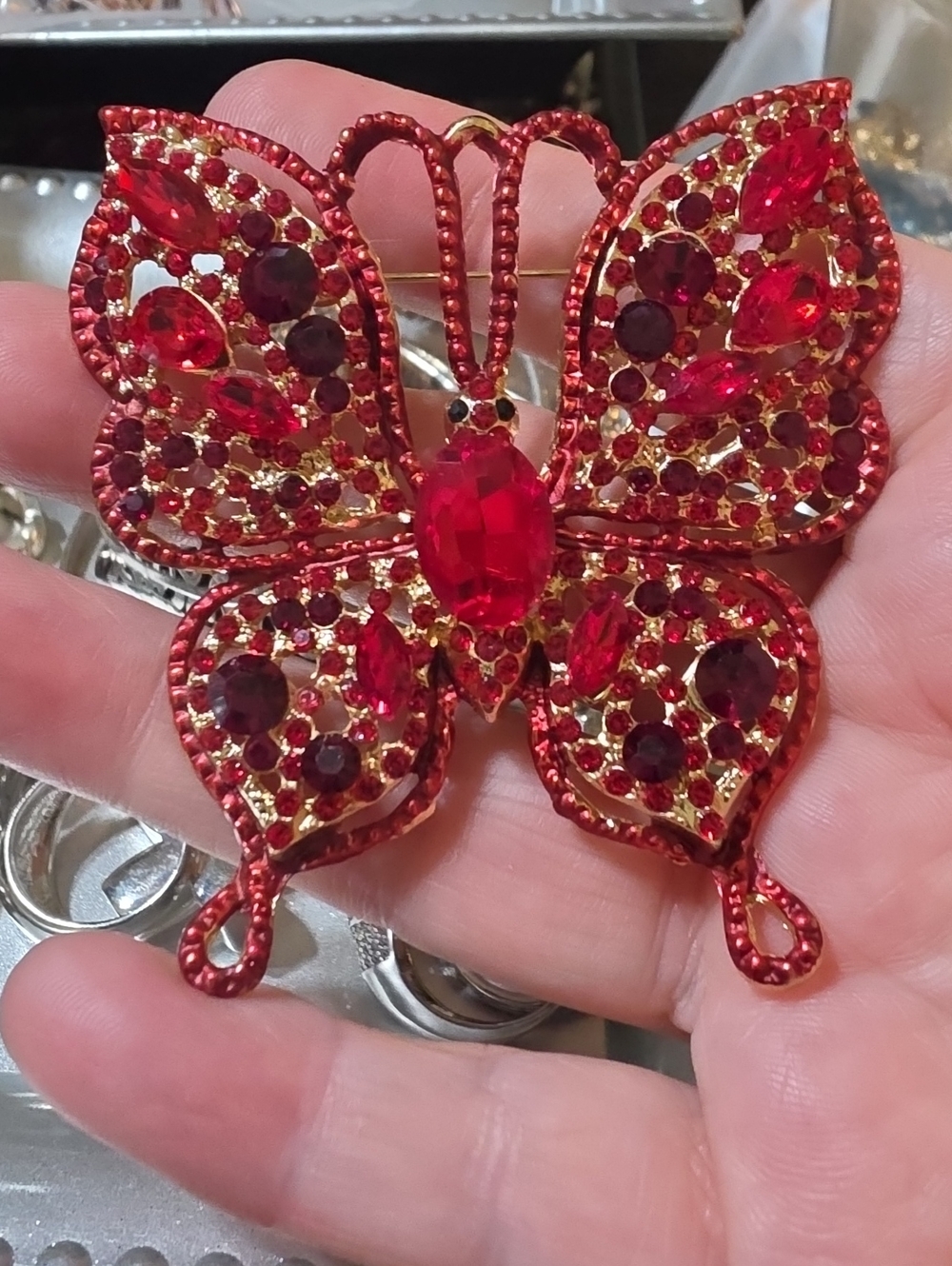 A33- Red Crystal Butterfly Brooch